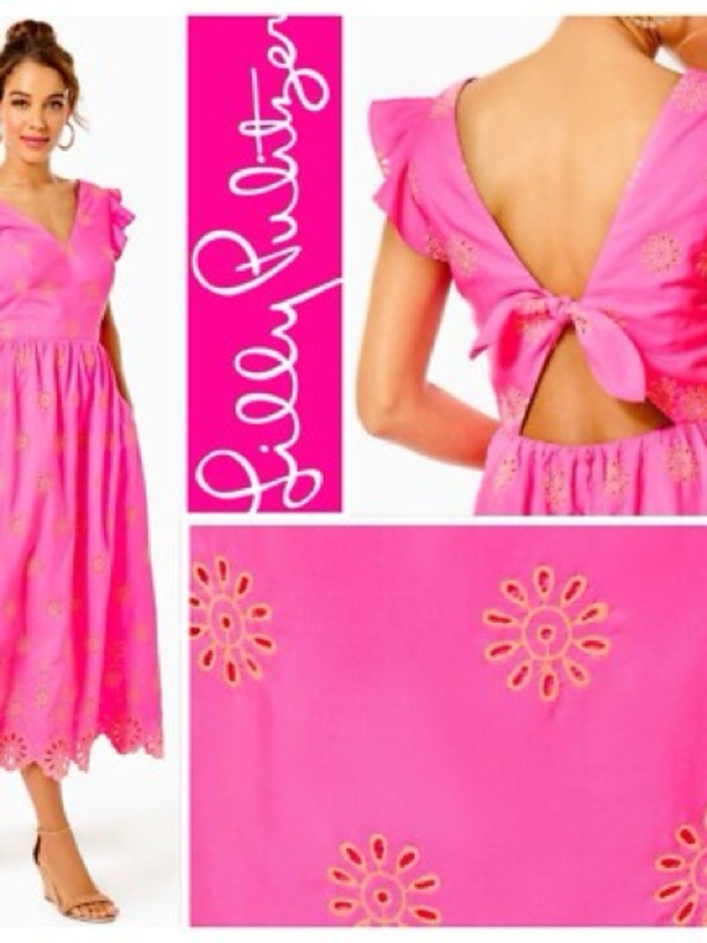 Lilly Pulitzer Lillyanne Pink and White Eyelet Midi Dress